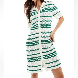 MISS SELFRIDGE crochet contrast knit polo button up dress